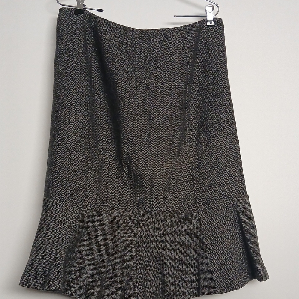 Ann Taylor Charcoal Herringbone Midi Women tweed Skirt Size 14